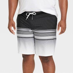 Men's Big & Tall 10" Graves Striped Swim Shorts Goodfellow & Co Gray Black 44
